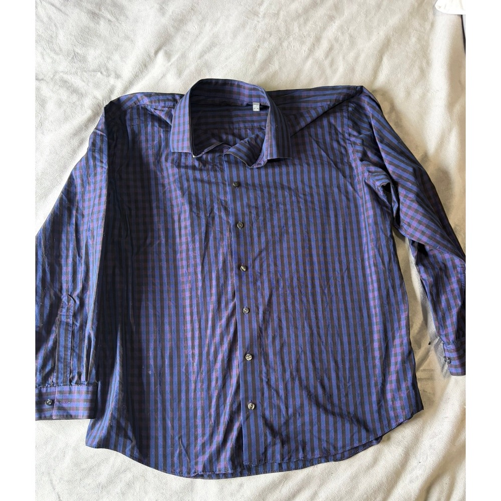 Kenneth Cole Reaction Mens Slim Fit Dress Shirt Purple Blue Striped 18 34-35